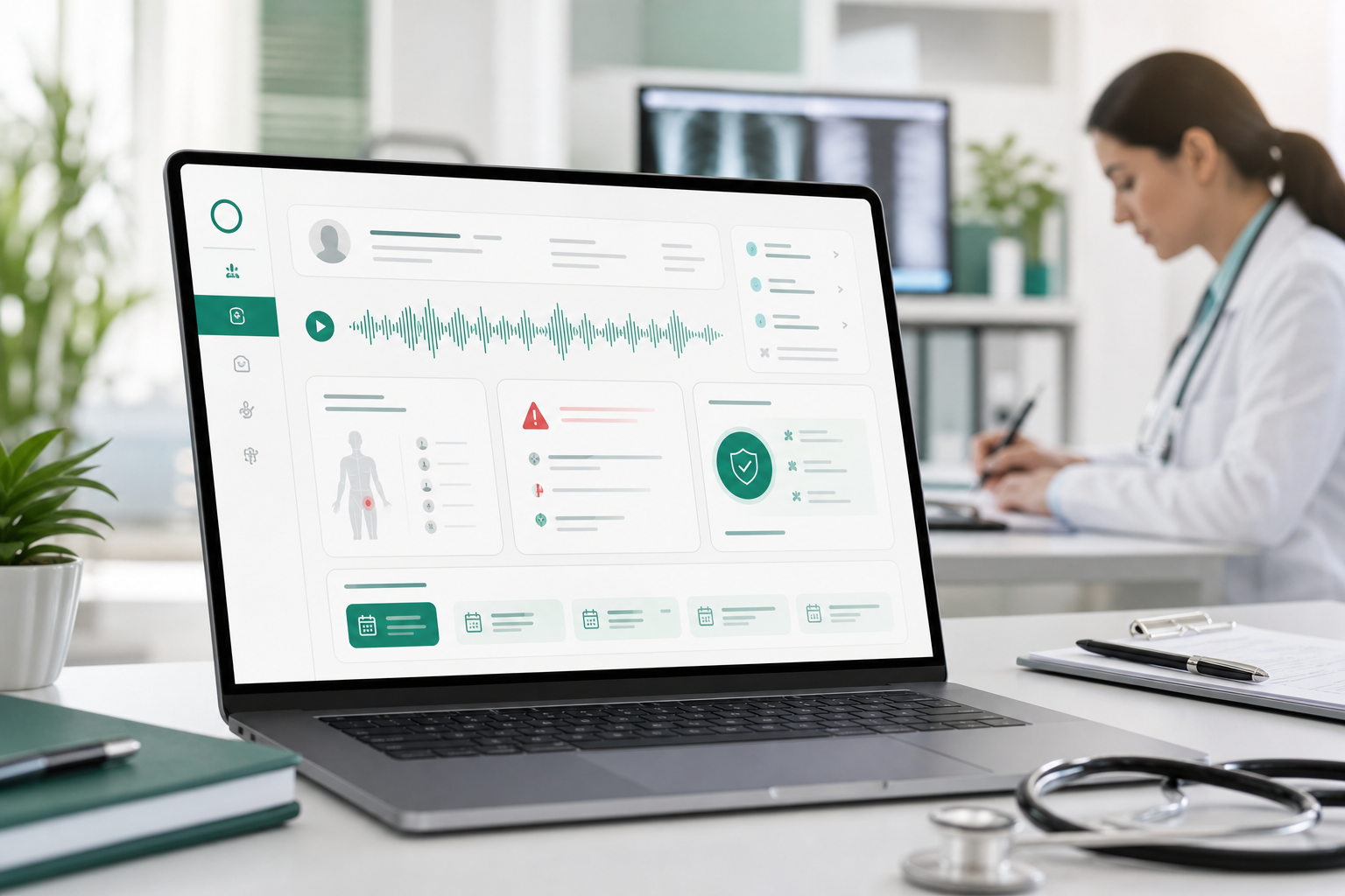 AI clinical dashboard showing summary and red flag prompts